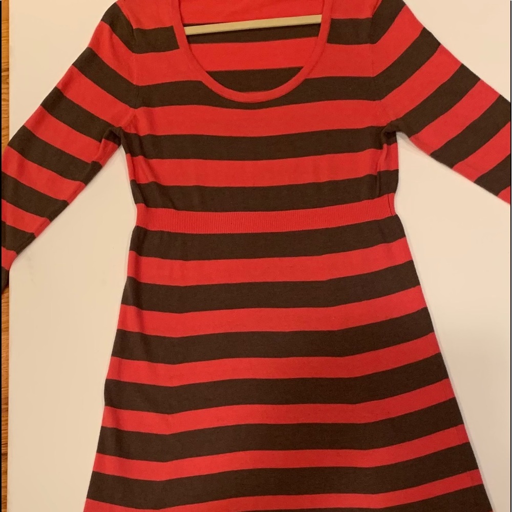 Pink and gray striped sweater dress